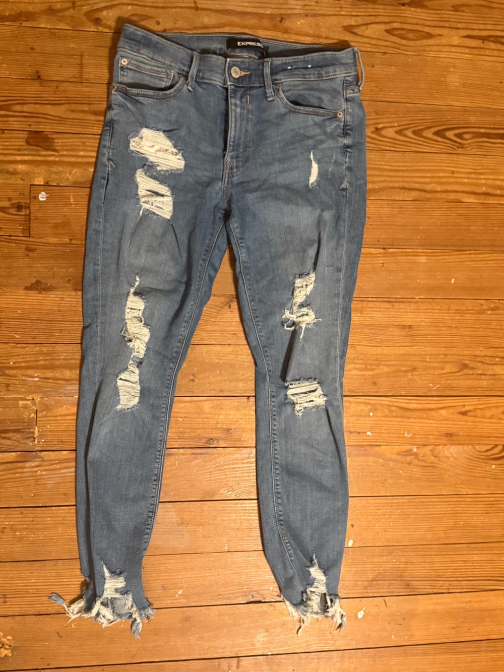 Express Distressed Skinny Jeans - Light Blue